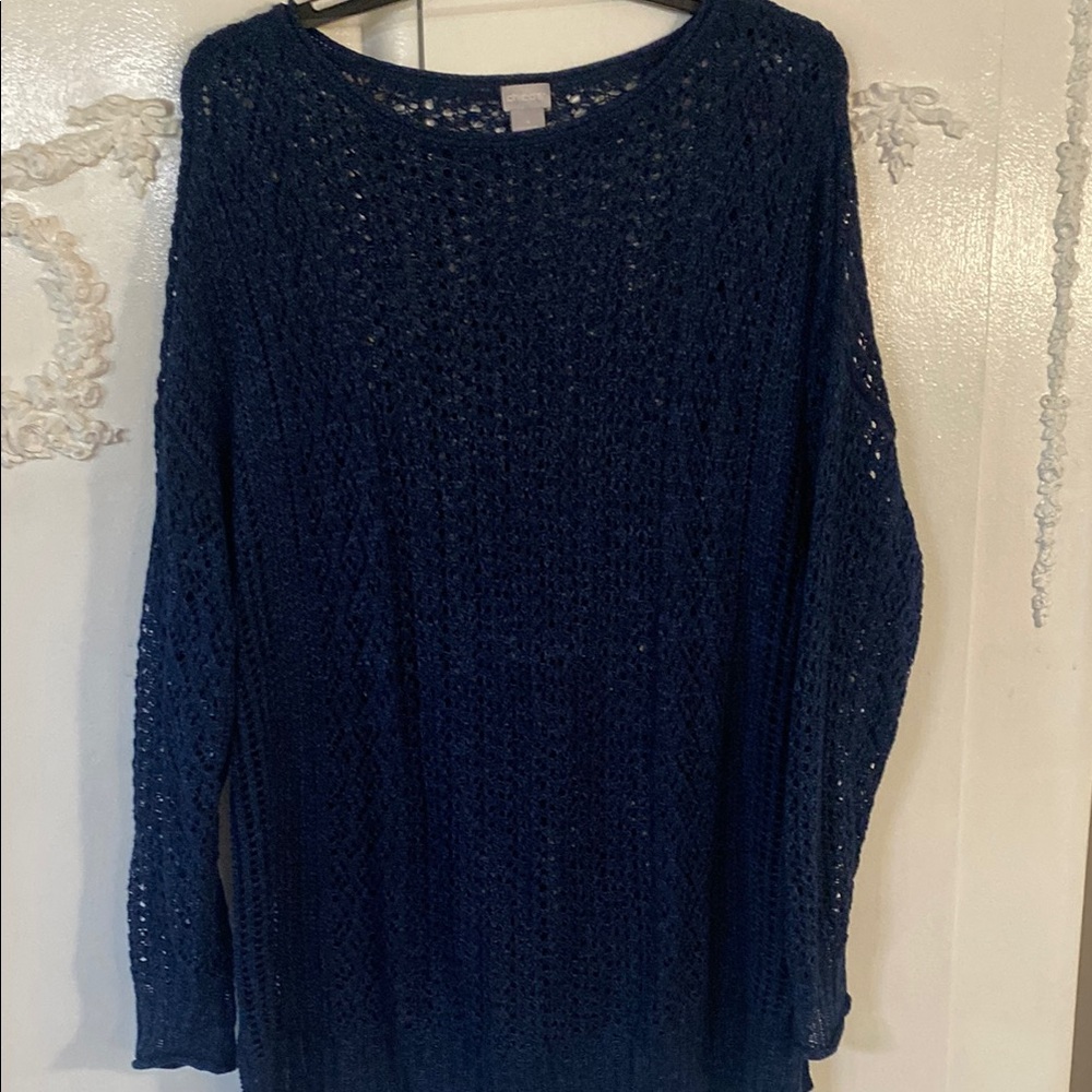 Women's Navy Sweater Open Weave. Chico’s SZ 4